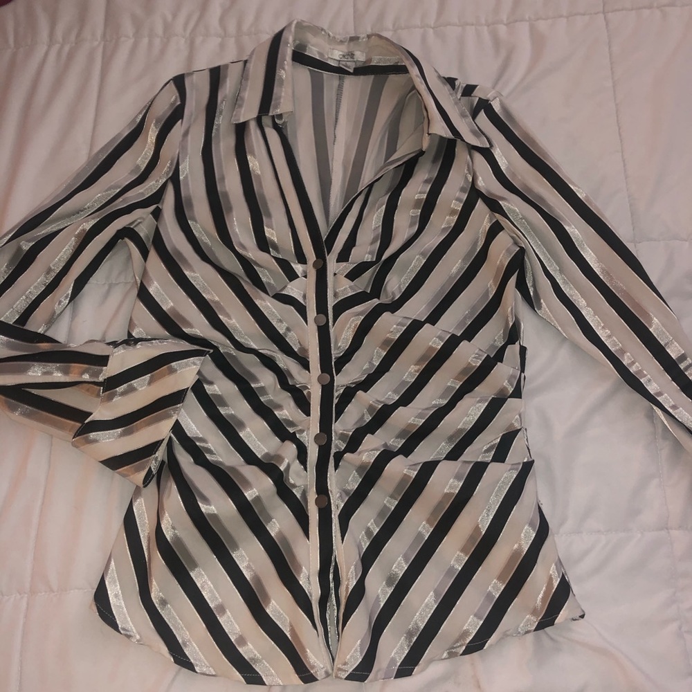 Cache Rouched Blouse 👚 Black, White, Silver - LG